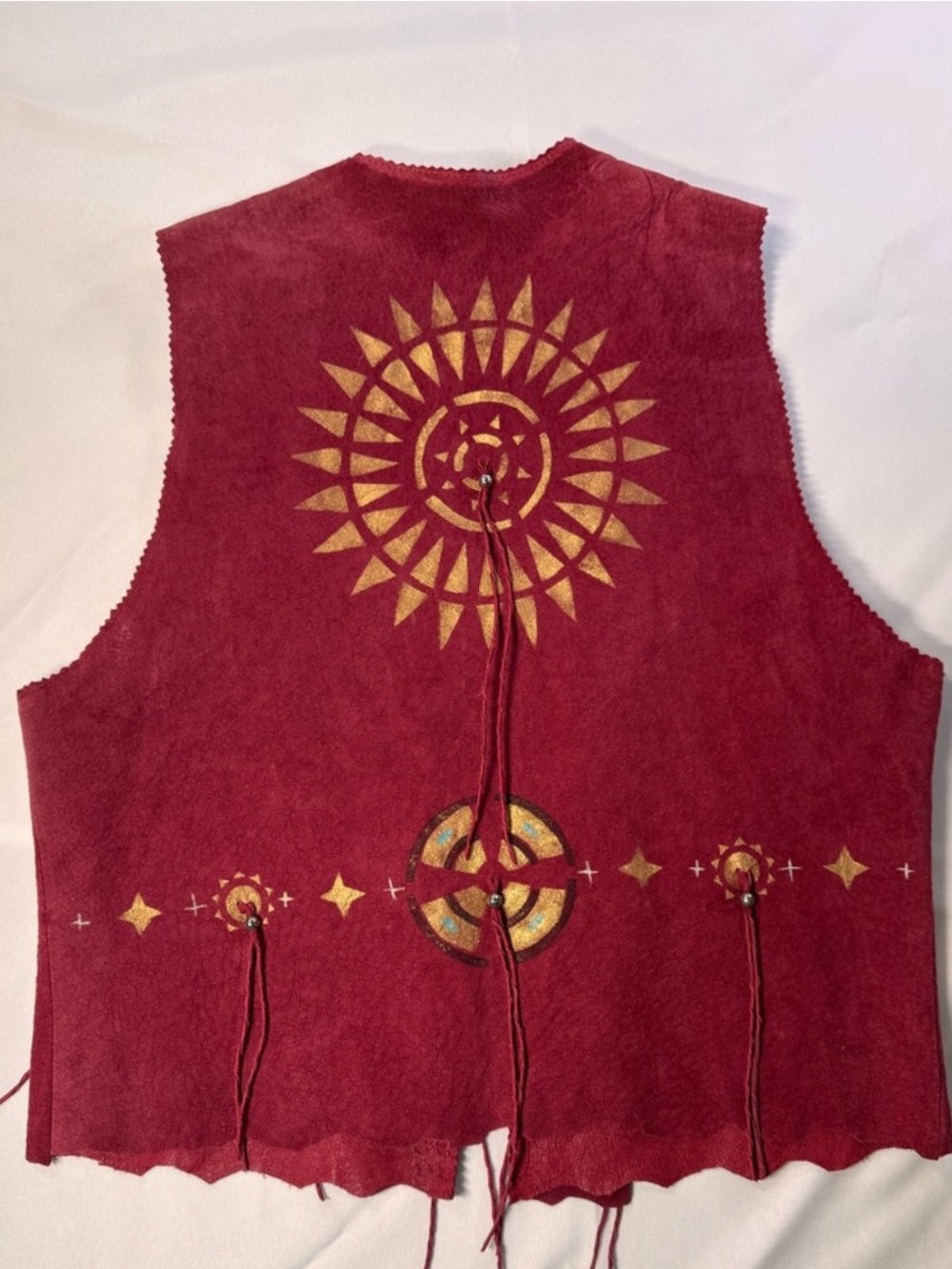 Patricia Wolf handpainted spirit shield suede vest Native american RTL $325   XS